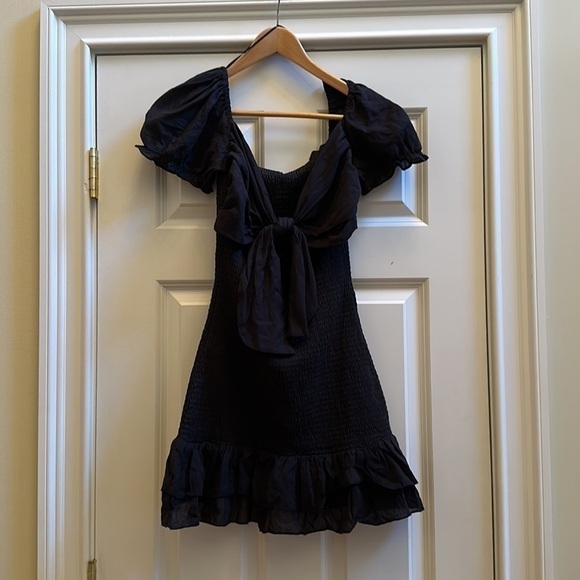 Mable Rosie Shirred Tie Front Mini Dress black M - Picture 9 of 12